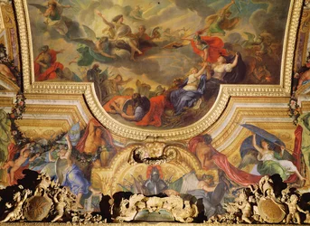 De Inname van de Stad en Citadel van Gent in Zes Dagen in 1678, plafondschildering uit de Galerie des Glaces